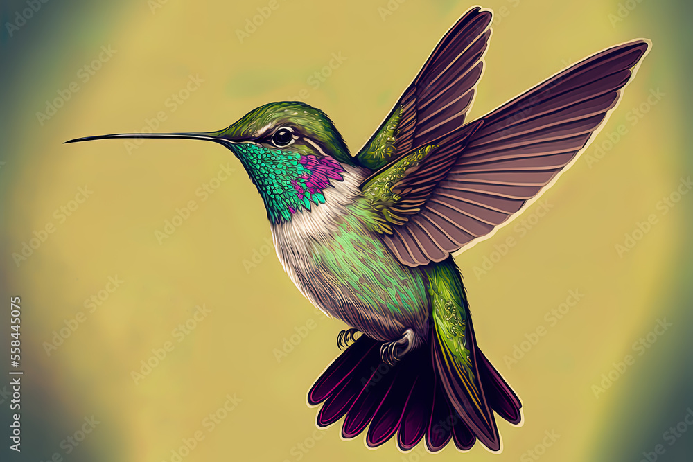 Fototapeta premium Hummingbird fly detail illustration