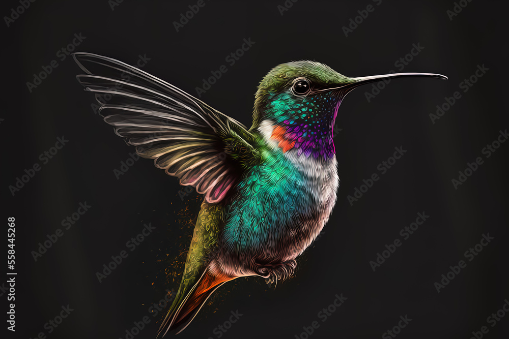 Obraz premium hand drawing of colorful hummingbird