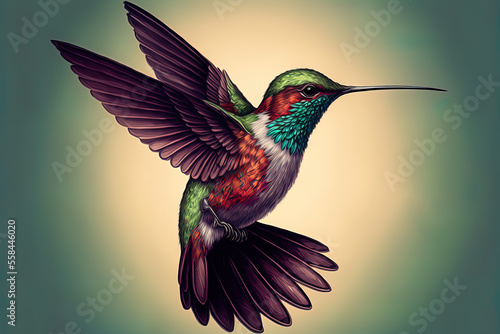 hand drawing of colorful hummingbird