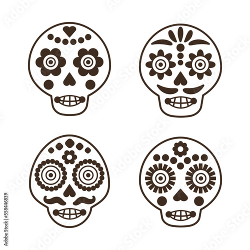 Skull vector set. Day of the dead elements. Dia de los muertos holiday decoration.