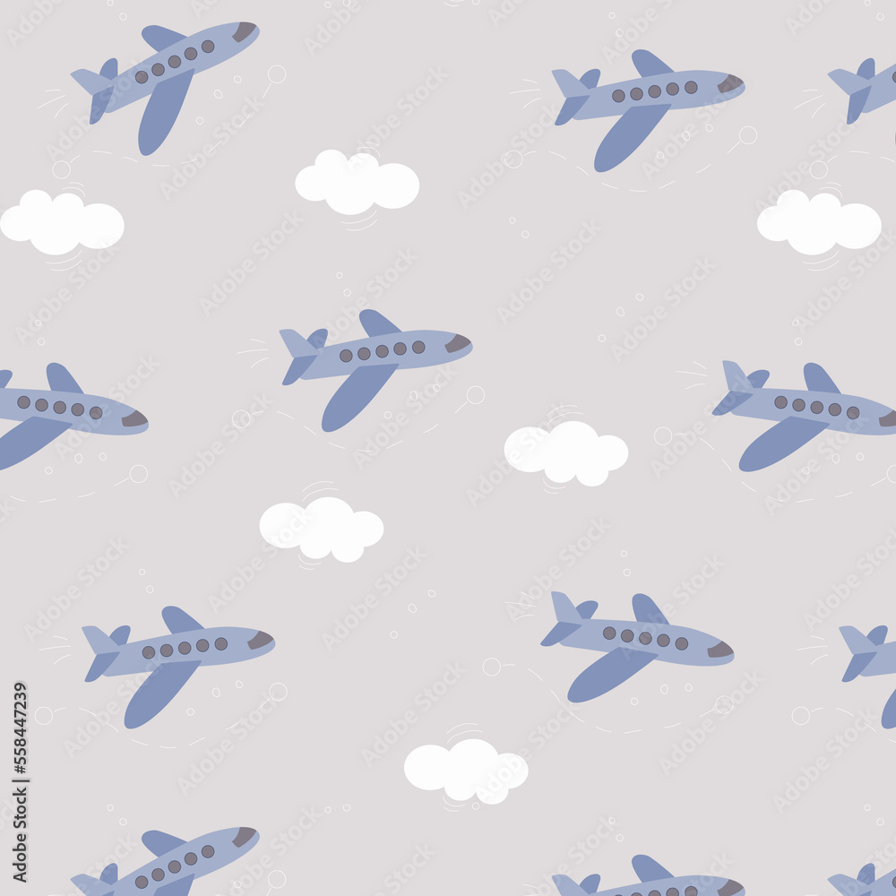 seamless pattern of cute clouds and airplanes seamless pattern of cute clouds and airplanes