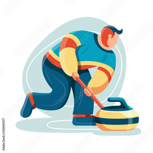 Curling game sport. Vector illustration of a curling athlete. Flat design clipart