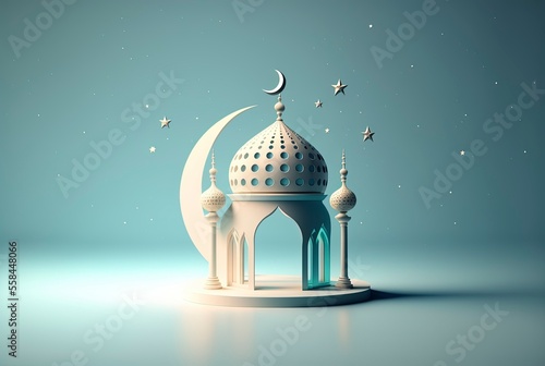 Illustration of ramadan background with mosque and star moon ornament photo