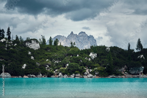 Sorapis lake with mountains photo