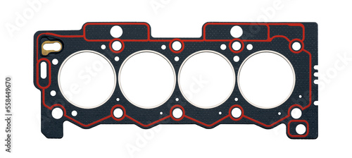New car cylinder head gasket on a white background. Close-up. View from above.
