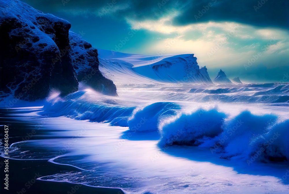 Storm on the ocean. Beautiful landscape of Islandia, Norway