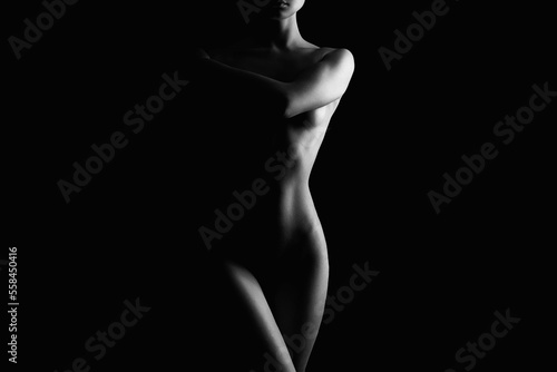 Nude Woman silhouette. Beautiful Naked Body Girl