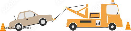 tow truck with car on the hook, scandinavian style vector illustration for children