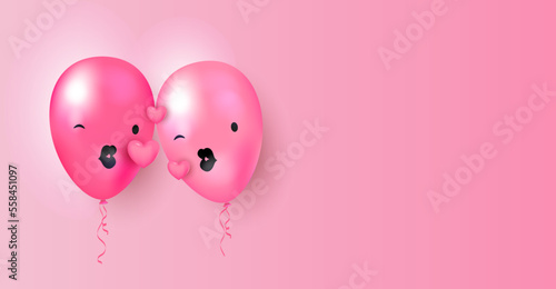 Balloon 3d pink with smiley kisses, love, couple, Valentine's Day