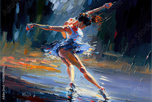 a ballet dancing woman in action pose, oil painting style, generative ai technology
