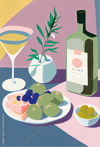 Pastel illustration of brunch