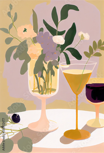Pastel illustration of brunch