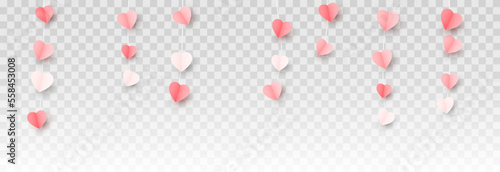 Vector multicolor hanging paper hearts png. Heart shaped paper confetti png. Garland of hearts png. Hearts for Valentine's Day, March 8, Mother's Day.