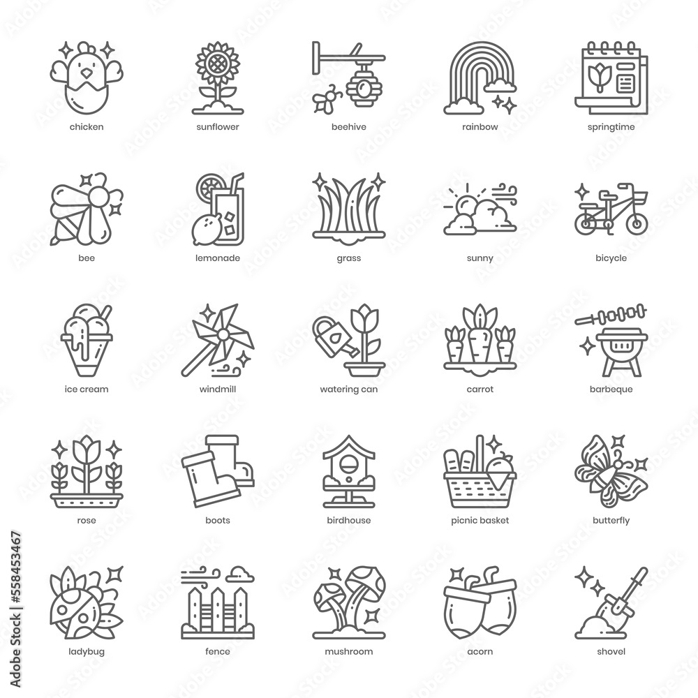 Naklejka premium Springtime icon pack for your website design, logo, app, and user interface. Springtime icon outline design. Vector graphics illustration and editable stroke.