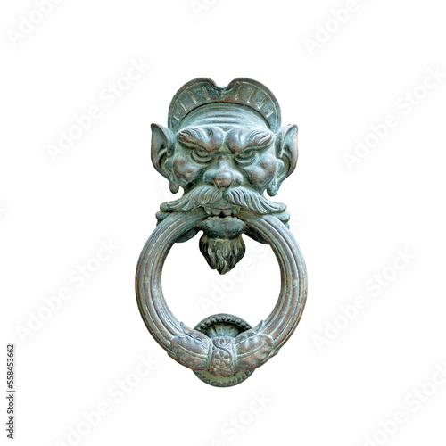 Ancient lion head doorknob isolated