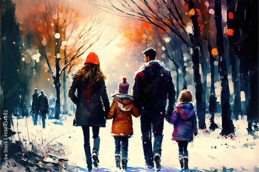 a family walking together in winter, evening is starting, enjoy and love winter, generative ai technology
a family walking together in winter, evening is starting, enjoy and love winter, generative ai technology