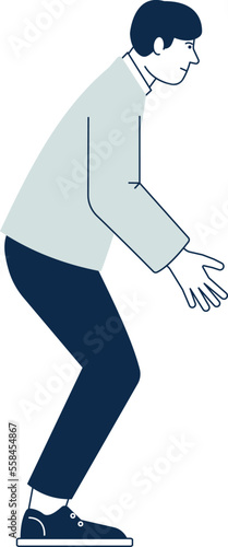 Man bending over and kneeling. Person monochrome icon