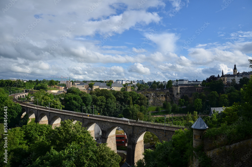 Railway viaduct in Luxembourg with the city in the background Viaduc