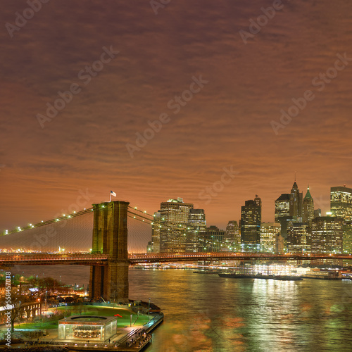 View of New York City at night.