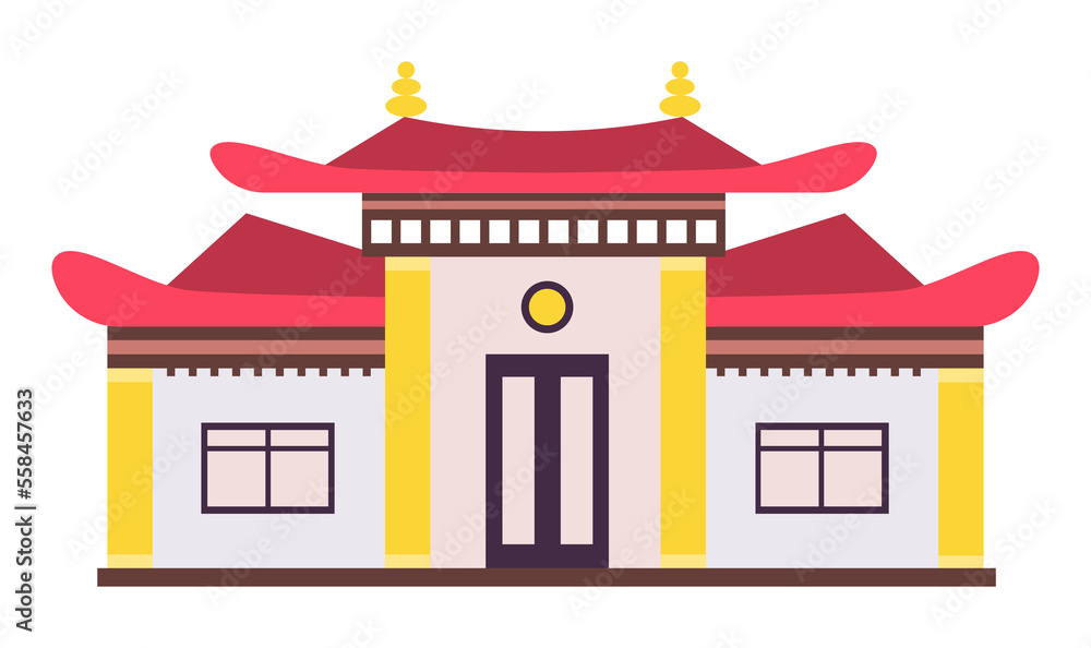 Building with pagoda roof in traditional Japanese or Chinese architecture. Illustration isolated design