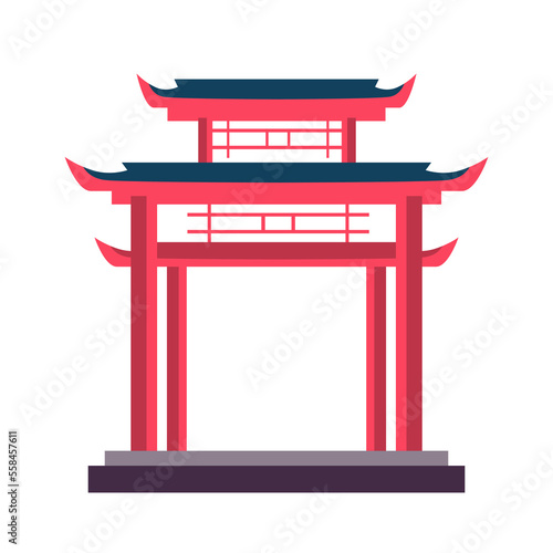 Gate in traditional asian style of Japanese or Chinese architecture. Illustration isolated design