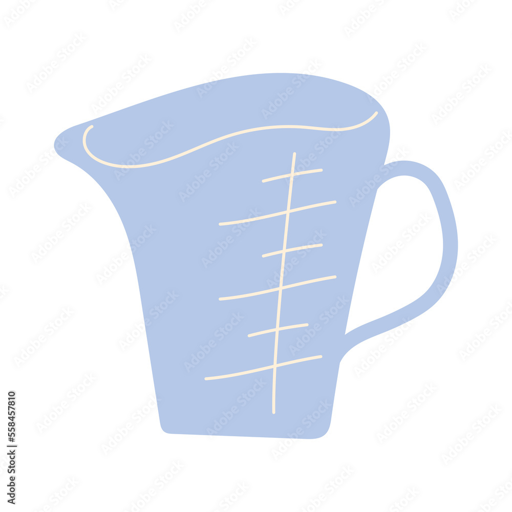 Measuring cup with scale. Kitchenware for home baking and cooking. Illustration isolated design Measuring cup with scale. Kitchenware for home baking and cooking. Illustration isolated design