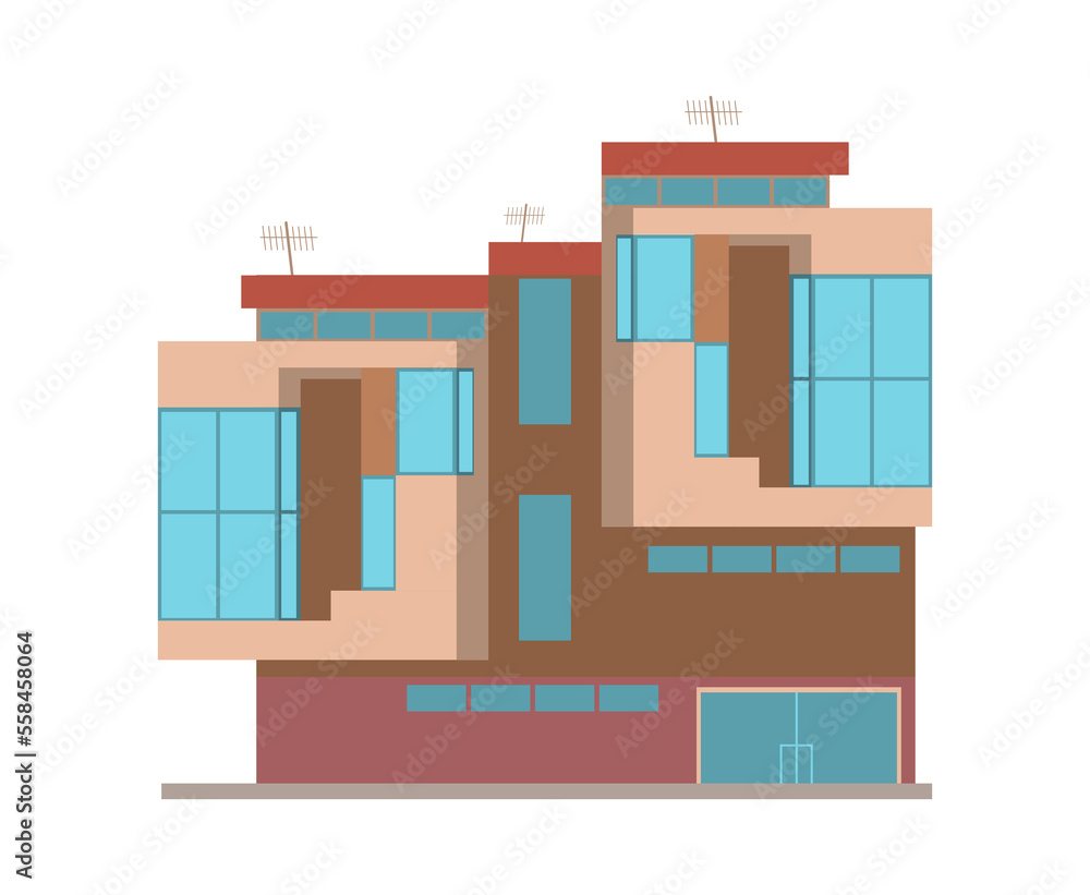 Building exterior in modern style with glass windows for cityscape. Illustration isolated design Building exterior in modern style with glass windows for cityscape. Illustration isolated design
