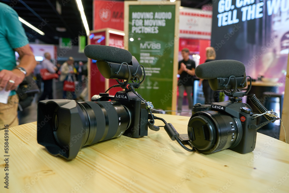 COLOGNE, GERMANY - CIRCA SEPTEMBER, 2018: Leica cameras on display at ...