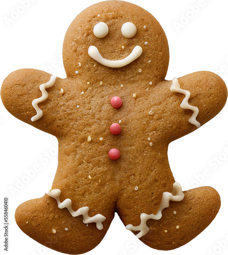 Photos Christmas happy gingerbread man, isolated on transparent background