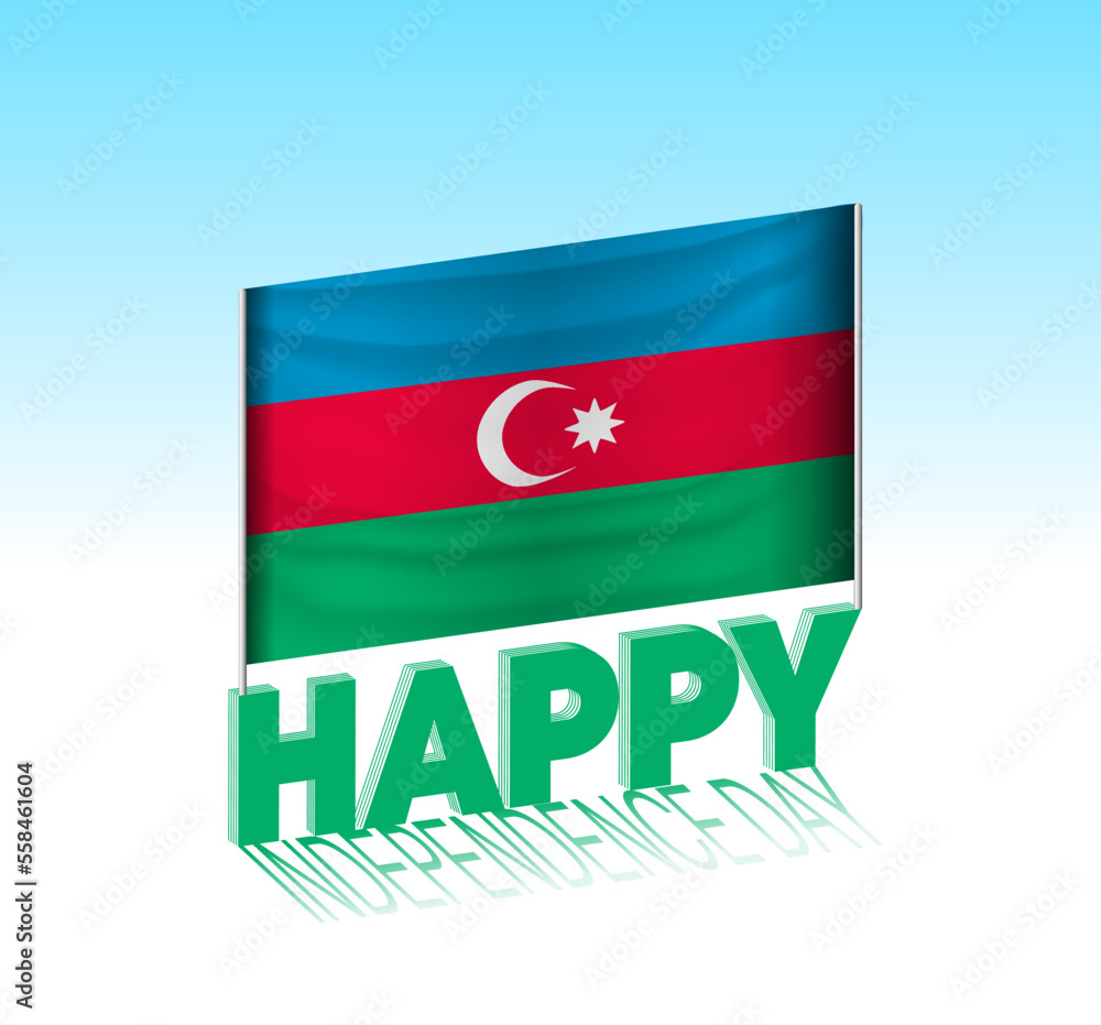 Naklejka premium Azerbaijan independence day. Simple Azerbaijan flag and billboard in the sky. 3d lettering template. Ready special day design message.