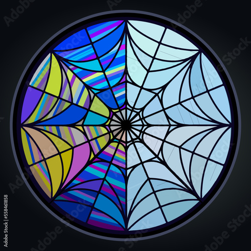Wednesday stained glass window background. Window with bluish gray and colored mosaic. Vector illustration. photo