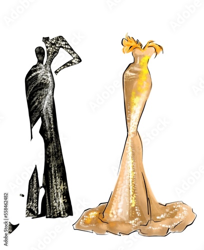 Set of evening dresses for women Fashion illustration 