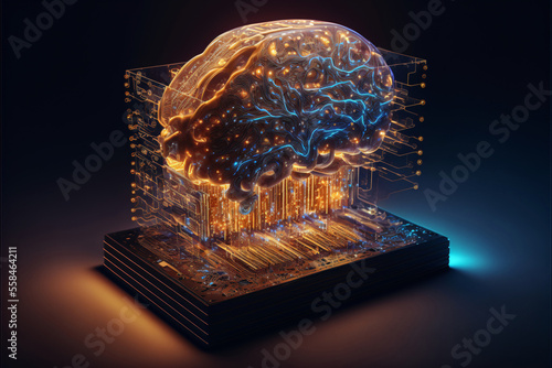 Quantum computing with human brain and computer circuits. Artificial intelligence concept. Designed using generative ai.  photo