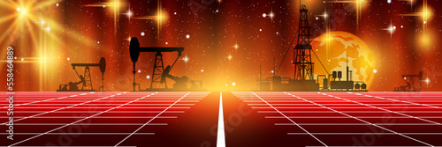Oil and gas industry, heavy industrial landscape vector concept illustration. Web banner, header design template