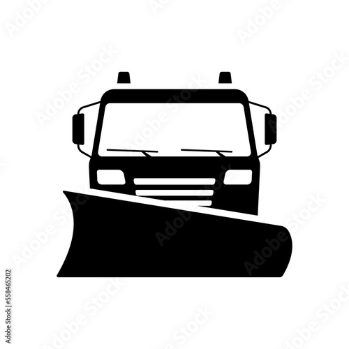 Snow blower icon. Snow plow truck. Black silhouette. Front view. Vector simple flat graphic illustration. Isolated object on a white background. Isolate.