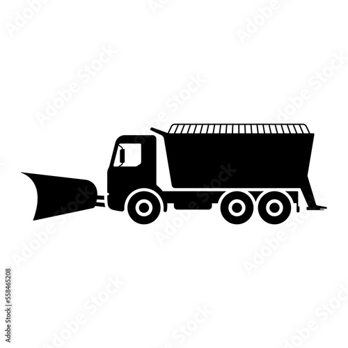 Snow blower icon. Snow plow truck. Black silhouette. Side view. Vector simple flat graphic illustration. Isolated object on a white background. Isolate.
