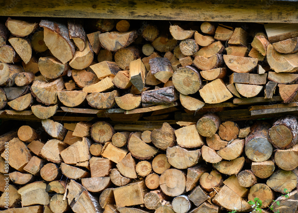 Fototapeta premium Duże kawałki poukładanego drewna opałowego leżące na stercie 