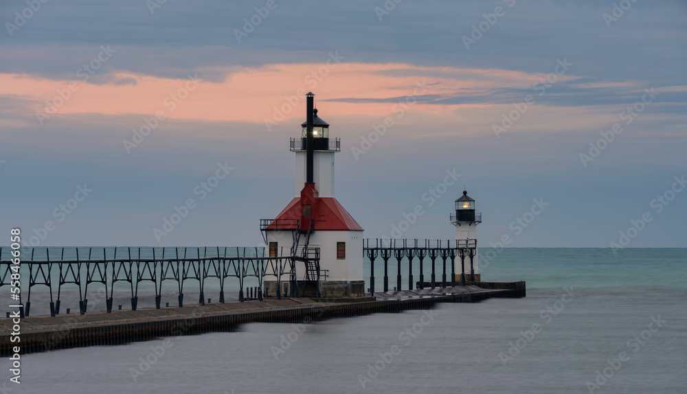 St. Joseph Lighthouse Lake Michigan at sunrise