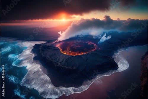 Volcano near the ocean 