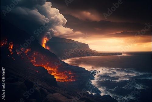 Volcano near the ocean 