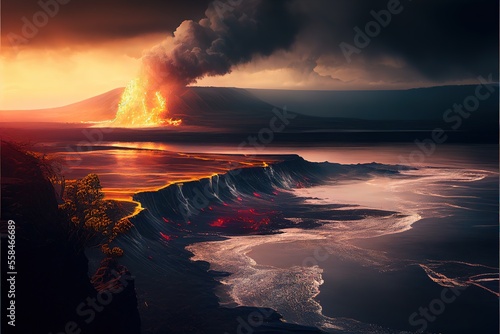 Volcano near the ocean 