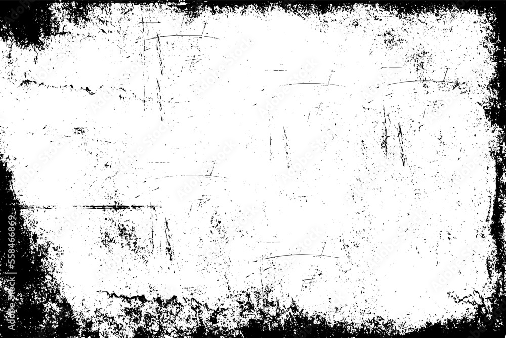 Grunge border vector texture background. Abstract frame overlay. Dirty and damaged backdrop. Vector graphic illustration with transparent white. EPS10. - obrazy, fototapety, plakaty 