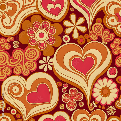 Valentine's day 70s style pattern illustration