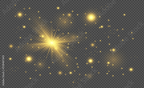 Merry Christmas. golden fire on a transparent background, golden dusty stars. vector illustrator