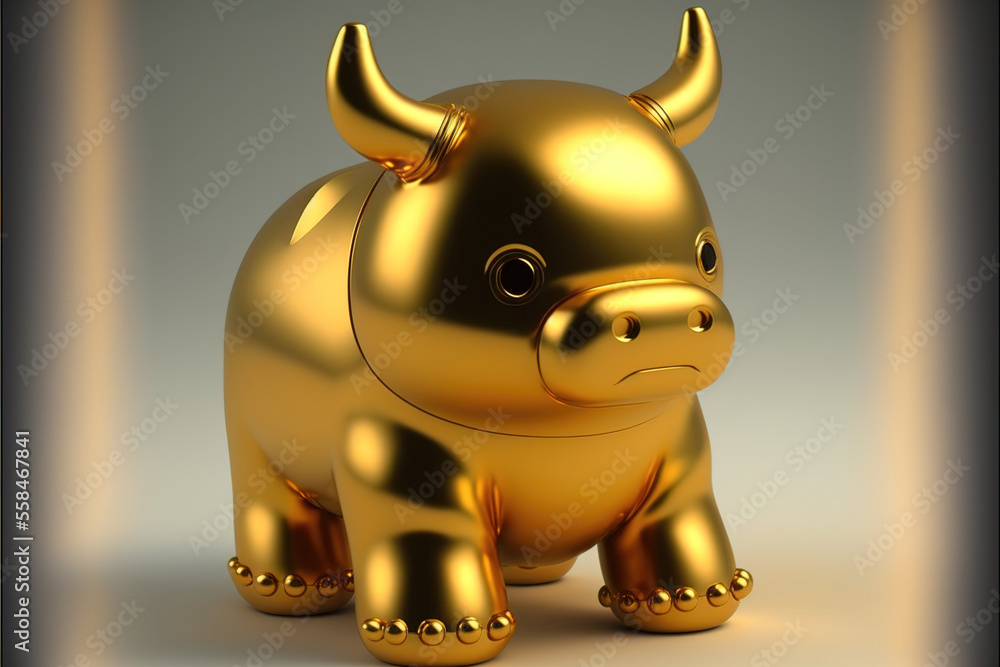 Close-up shot of gold little bull ornament Close-up shot of gold little bull ornament