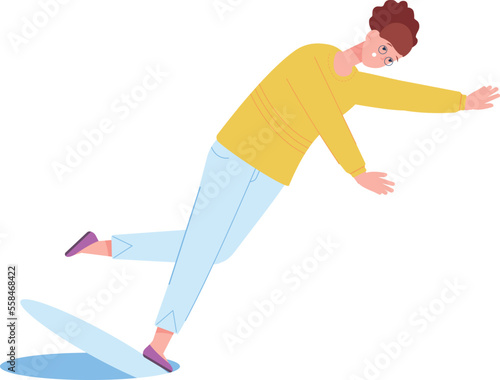 Person falling in manhole. Woman stumbling of cover. Street hazard