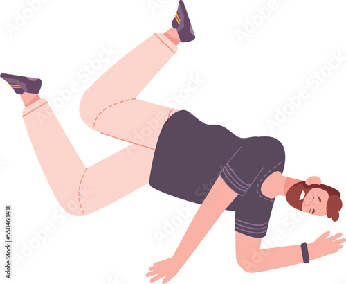 Man crashing down. Failure and decline. Falling person