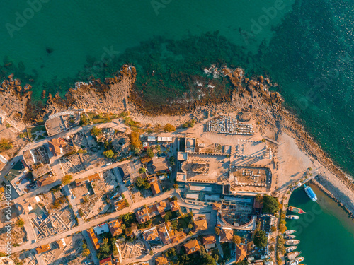 Aerial view of Side. It is small resort town in Turkey. Ancient Side town, Antalya Province, Turkey photo