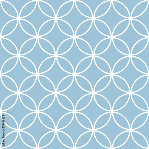 Blue and White Interlocking Circles Tiles Seamles Pattern Repeat Background 