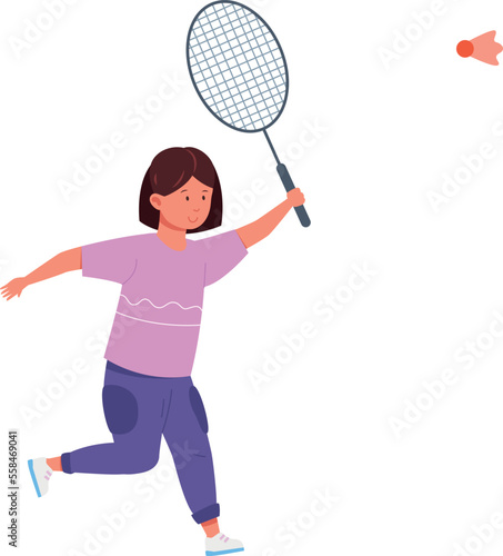 Kid playing badminton. Active kid. Child on summer vacation